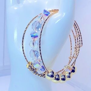 AB SWAROVSKI CRYSTALS + HEMATITE NATURAL BANGLES SET diameter 6cm adju…